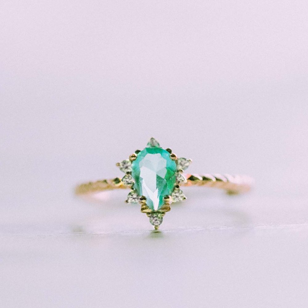 Sterling Silver Genuine Apatite Stone Pear Ring - Picture 2 of 10